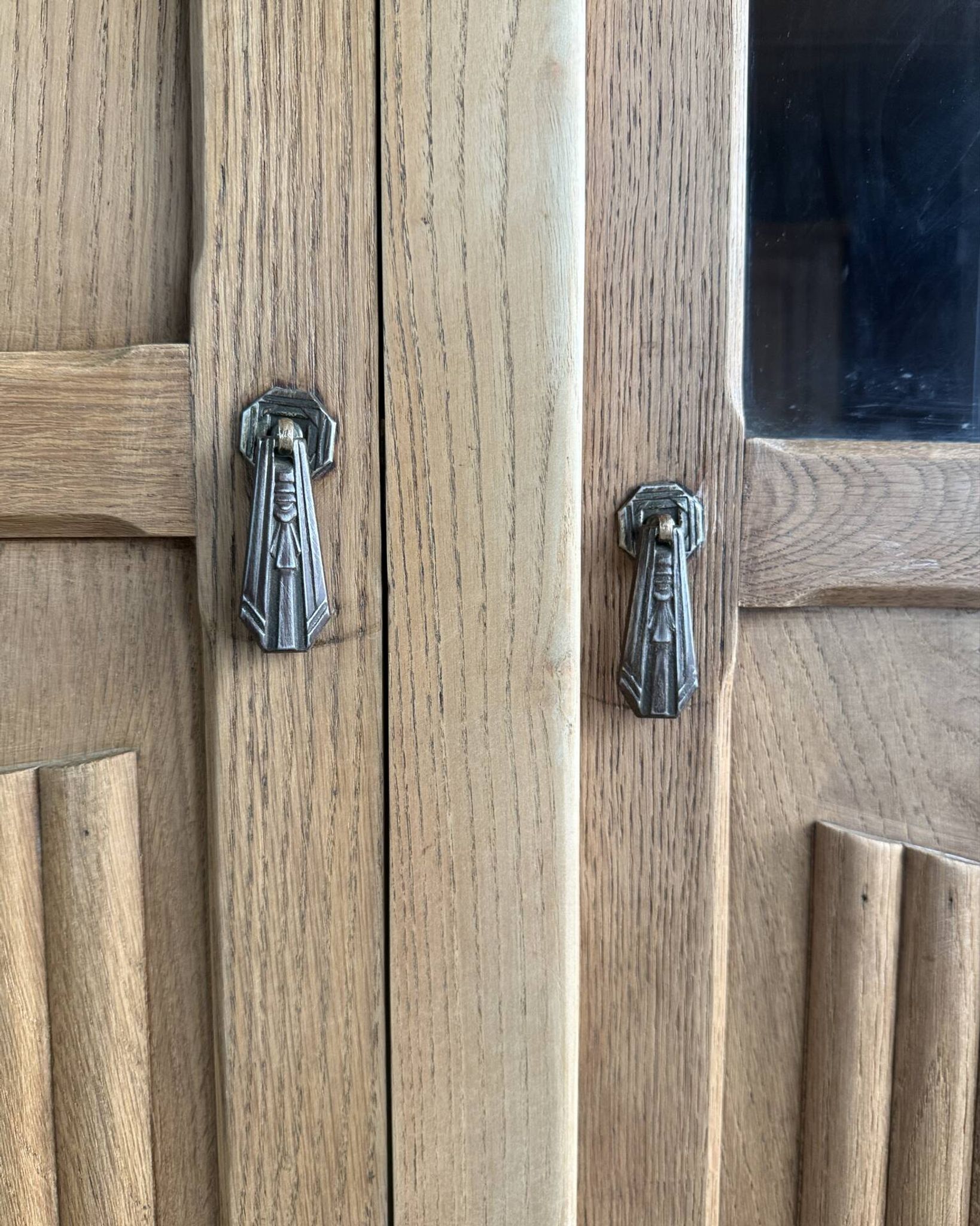 Large asymmetrical Art Deco wardrobe with three doors in oak (renovated)