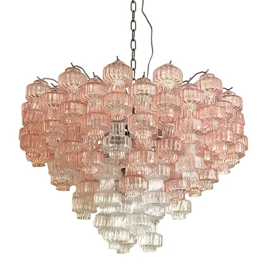 Romantic Venetian Pink "Rigadin Manubri" Murano Glass Chandelier in Venini