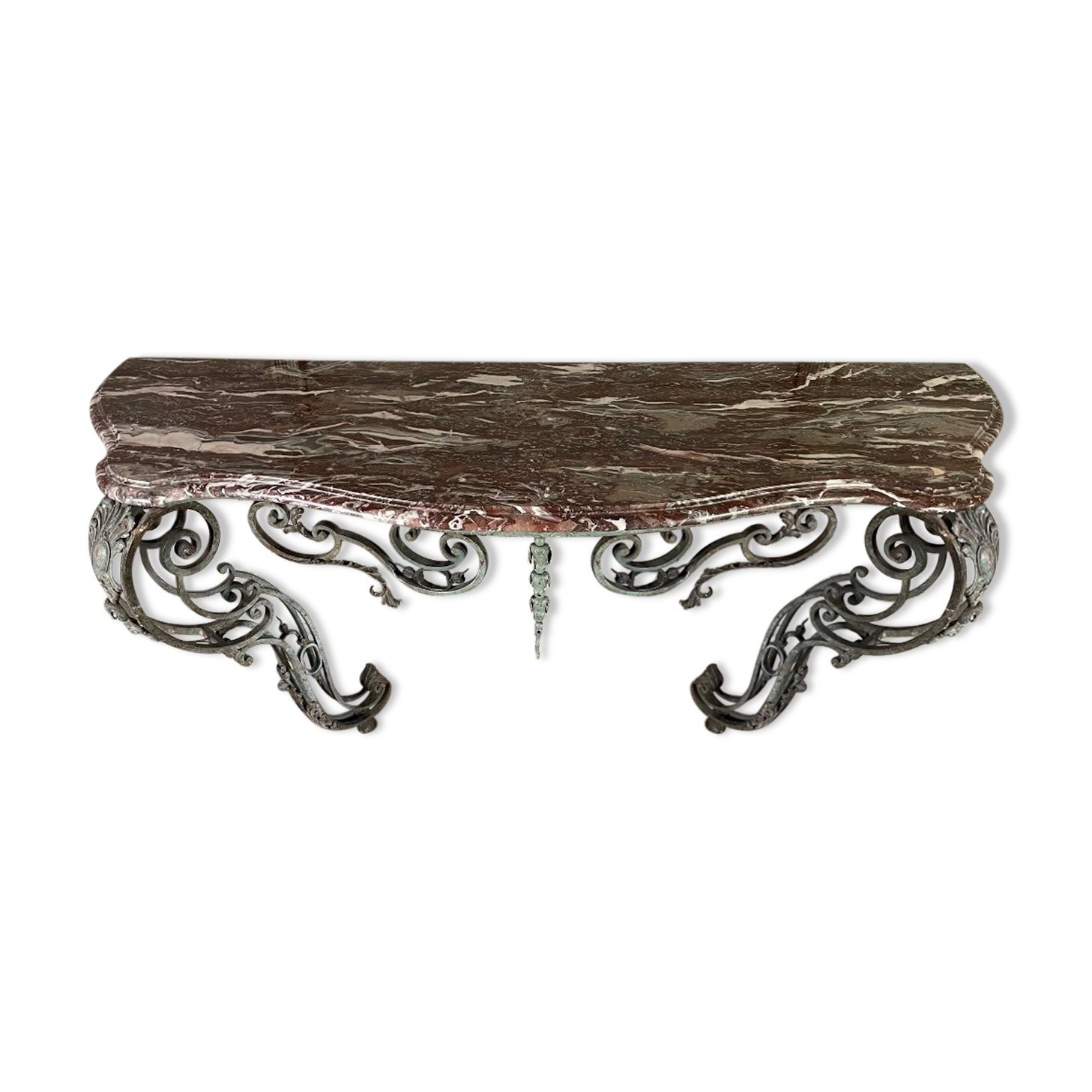 Wrought iron console and its marble, circa 1880
