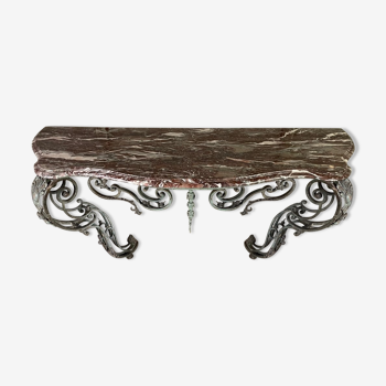 Wrought iron console and its marble, circa 1880