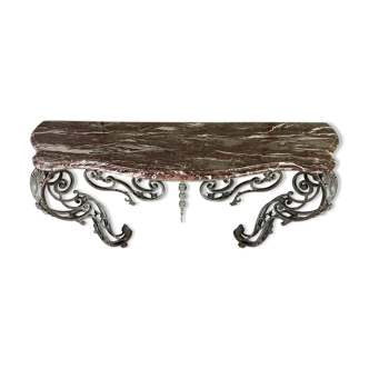 Wrought iron console and its marble, circa 1880