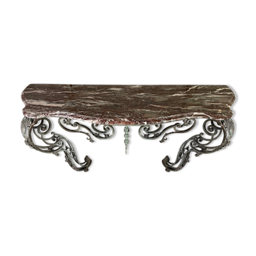 Console en fer forgé et son marbre, vers 1880