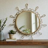 Miroir vintage en métal doré avec effet convexe des années 70