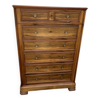 Chiffonnier Louis-Philippe en noyer massif, 6 tiroirs – Fin XIXe