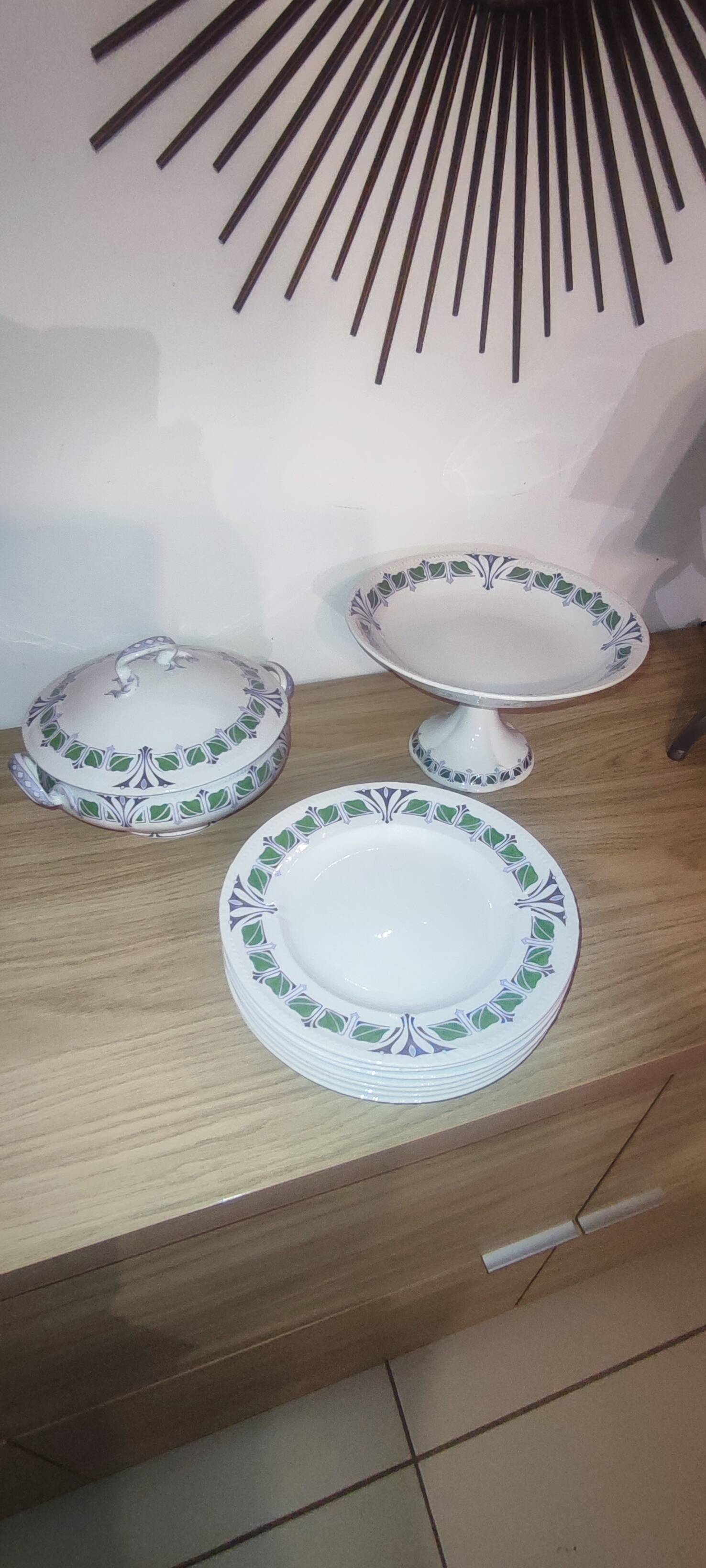 Service of 58 pieces of tableware Sarreguemines Claudia Art Nouveau Art Deco