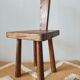 Brutalist stool with backrest in solid oak, origin Netherlands