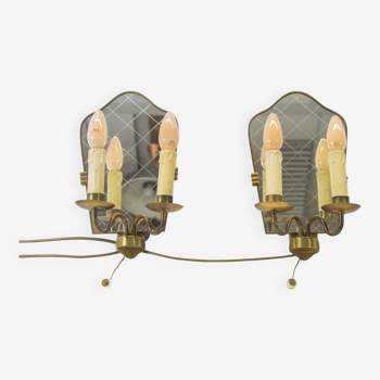 Set of midcentury mirrors with lighting | Gio Ponti attr | 50's Italian design | full brass