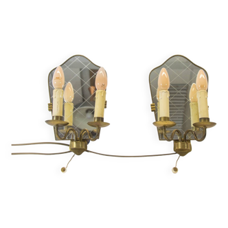 Set of midcentury mirrors with lighting | Gio Ponti attr | 50's Italian design | full brass