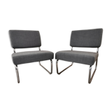 Pair of vintage chrome armchairs and "chicken foot" fabrics