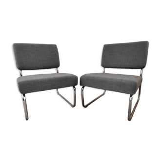 Pair of vintage chrome armchairs and "chicken foot" fabrics