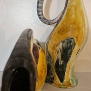 Pair of large zoomorphic pitchers in glazed ceramic, Vallauris, 1960.