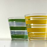 Pair of VINTAGE Silkscreened Glass Plant Pots