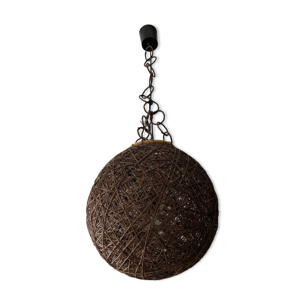 Suspension vintage Boule en osier années 70
