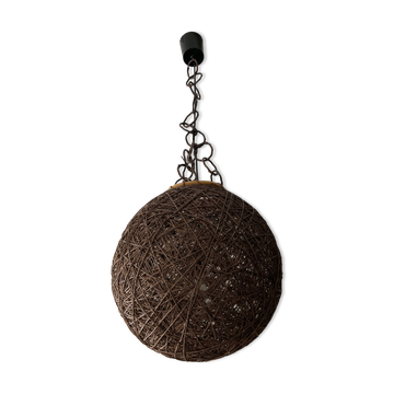 Suspension vintage Boule en osier années 70