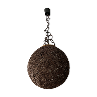 Suspension vintage Boule en osier années 70