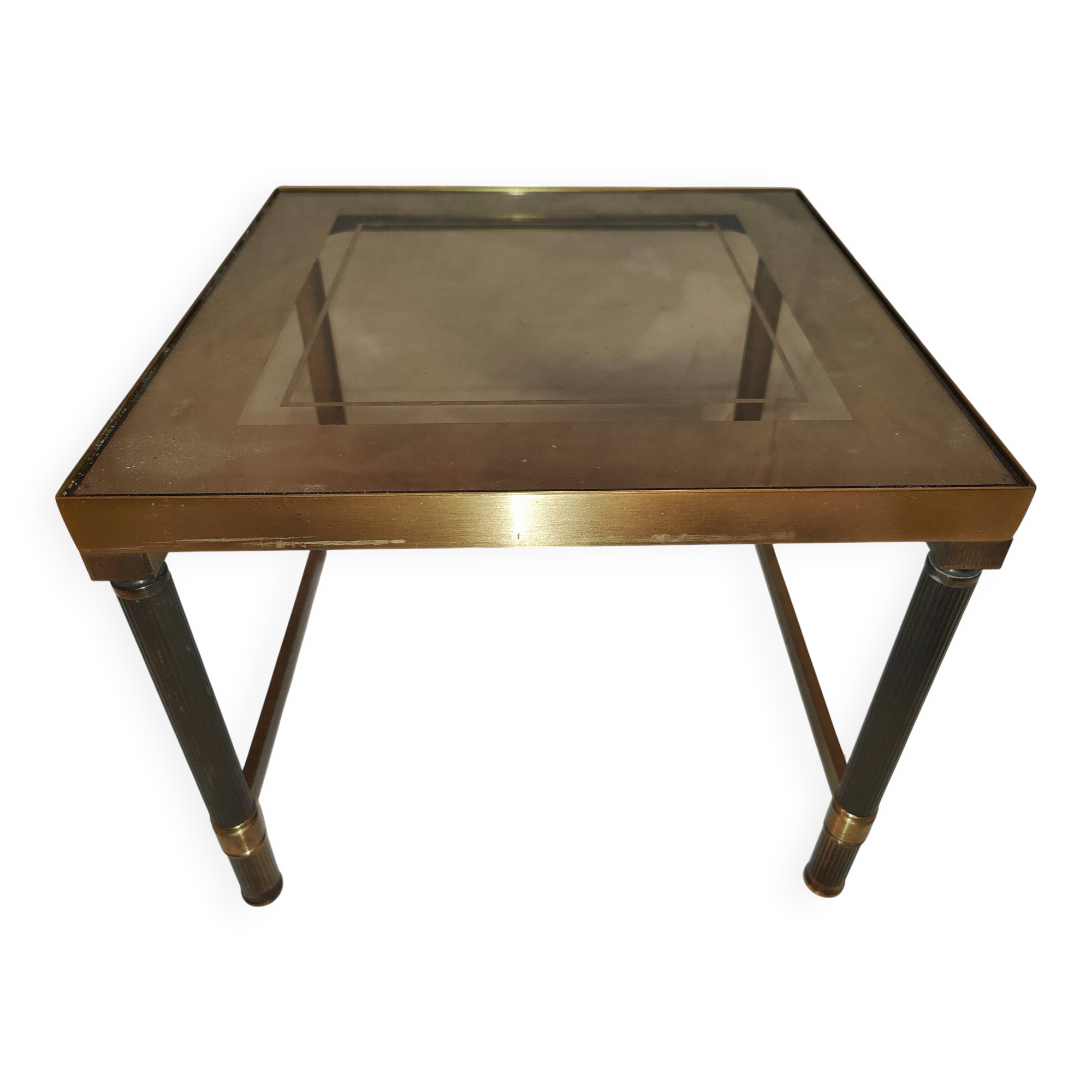 Small table or side table with brass structure and glass top from the 1970s.