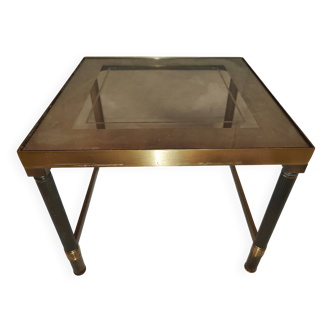 Small table or side table with brass structure and glass top from the 1970s.