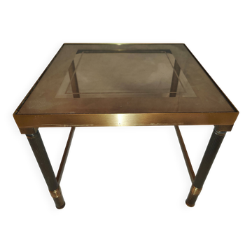 Petite table ou bout de canapé structure laiton plateau en verre année 70