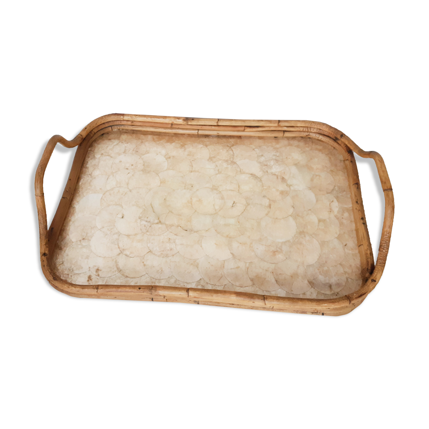 Service Tray In Rattan And Mother Of Pearl Shell Of Capiz Selency