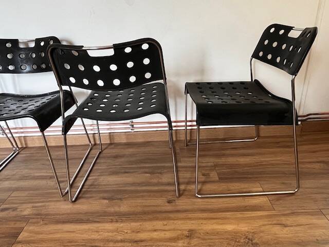 Set of 4 Black Omstak Chairs by Rodney Kinsman for Bieffeplast