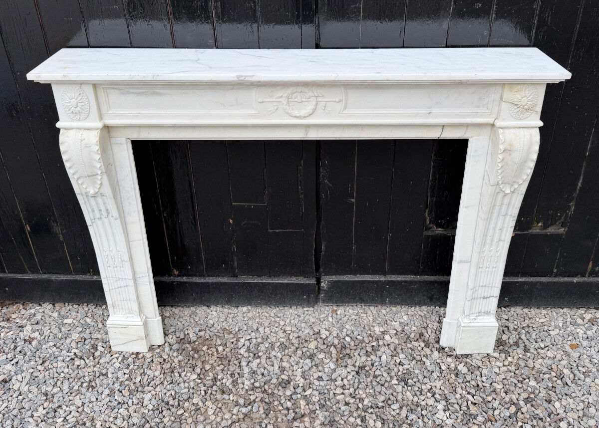 Louis XVI style fireplace in white Carrara marble circa 1880