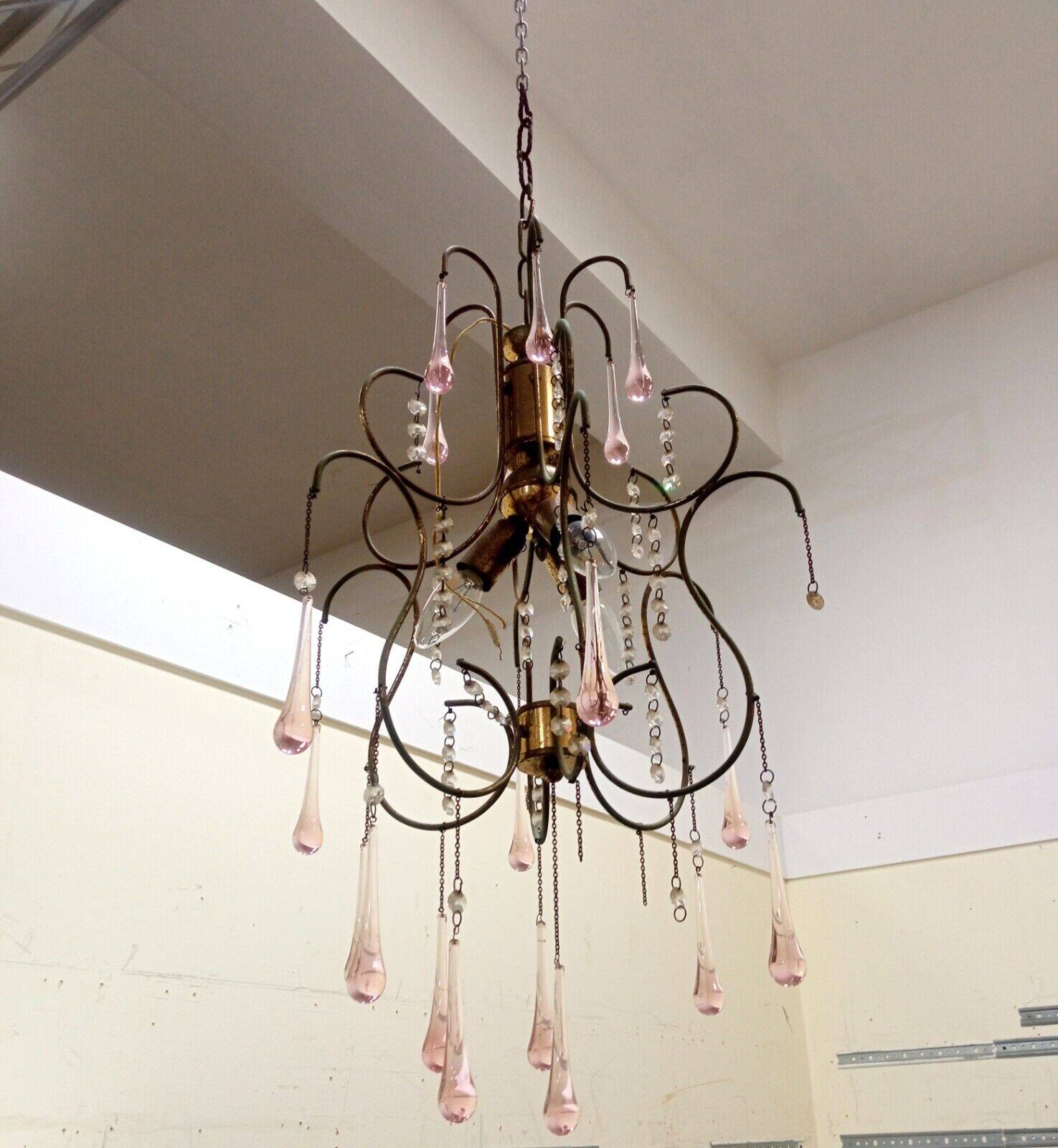 Antique Italian Chandelier Murano Glass Italy 1940s