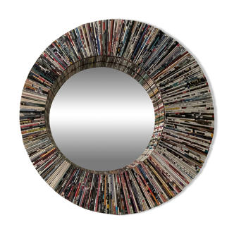 Vintage round mirror made of paper rolls