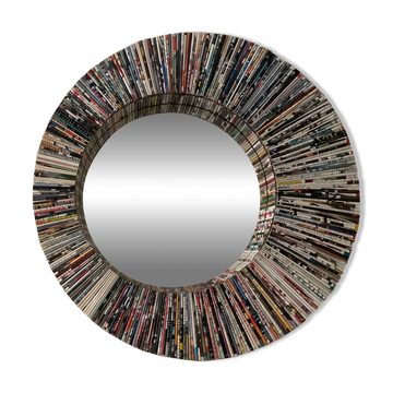 Miroir rond vintage en rouleaux de papier