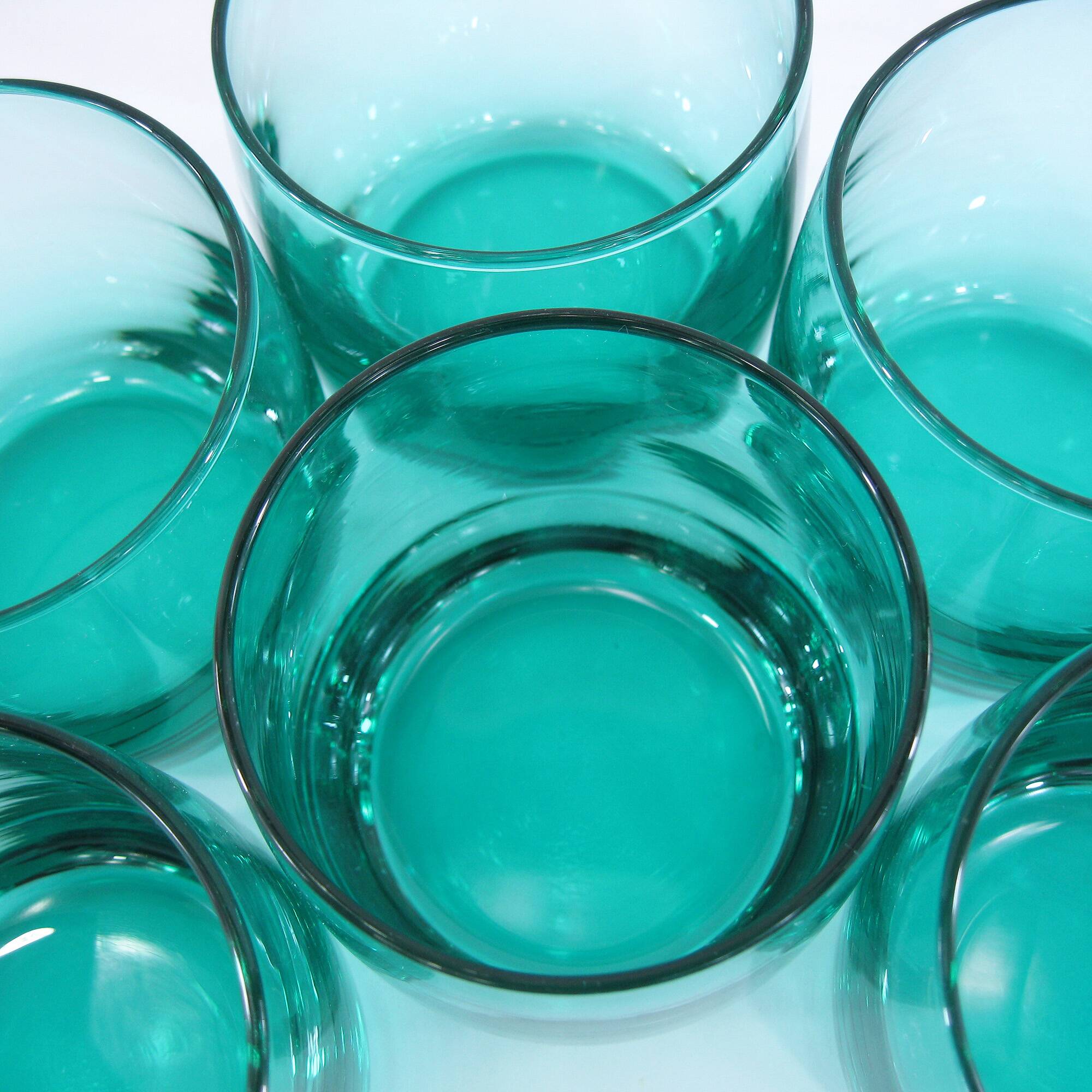 6 turquoise glass water glasses - Luminarc France - vintage 80s