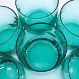 6 turquoise glass water glasses - Luminarc France - vintage 80s
