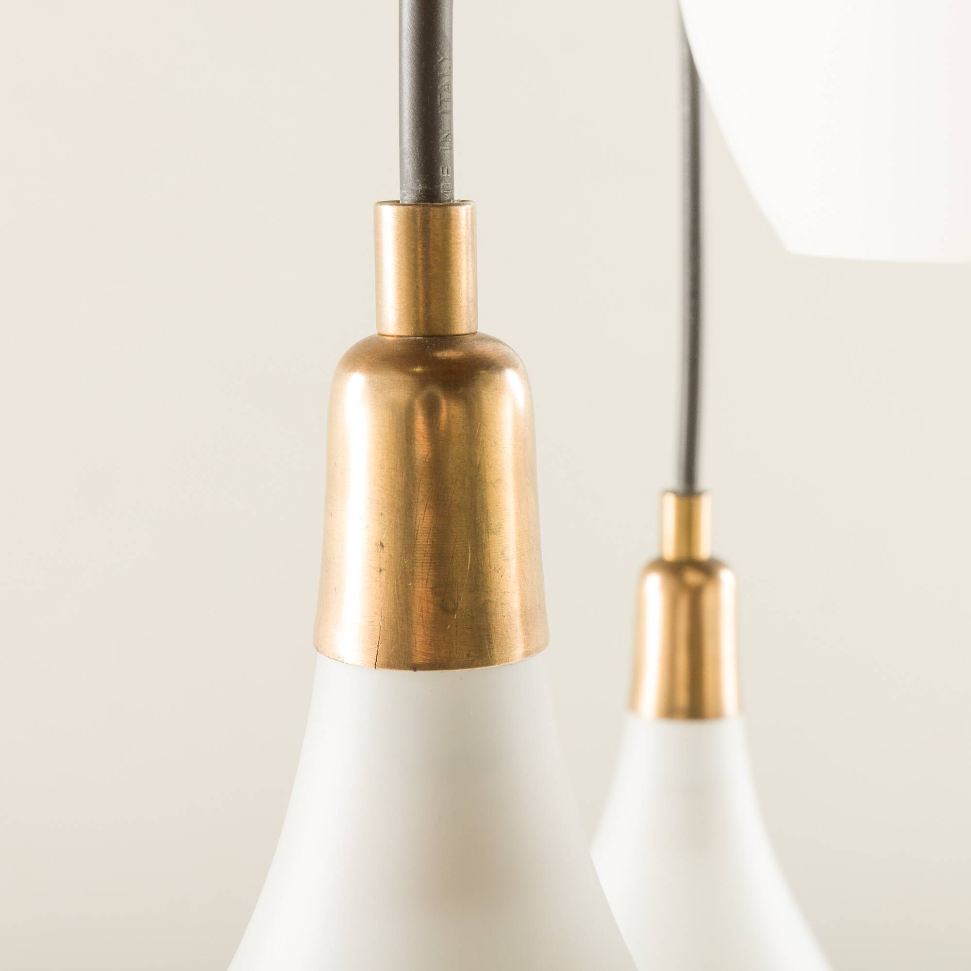 Italian vintage chandelier in opaline glass,  mid century modern 1970s