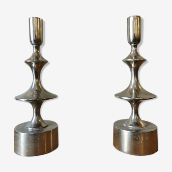 Pair of Space Age metal candlesticks 70s metal