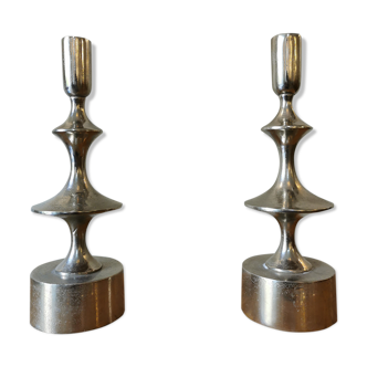 Pair of Space Age metal candlesticks 70s metal