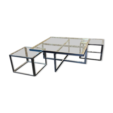 Coffee table chrome & brass 2 nesting tables