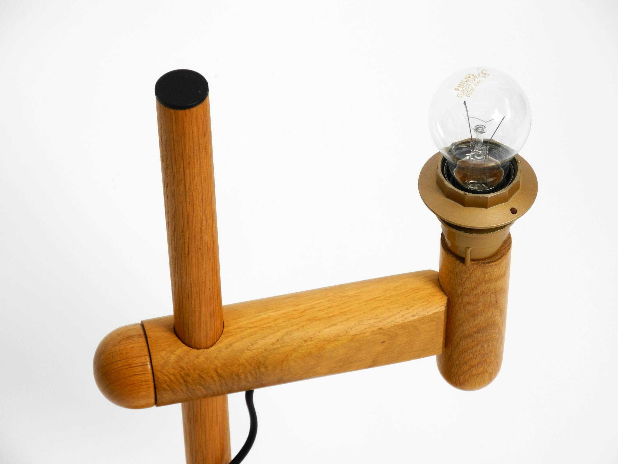 1960s Temde table lamp made of oak wood and with height-adjustable shade