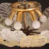 Murano Glass Gold and Transparent Leaves Chandelier or Flush Mount, 1970s