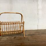 Vintage vinyl magazine door in rattan and bamboo 1950
