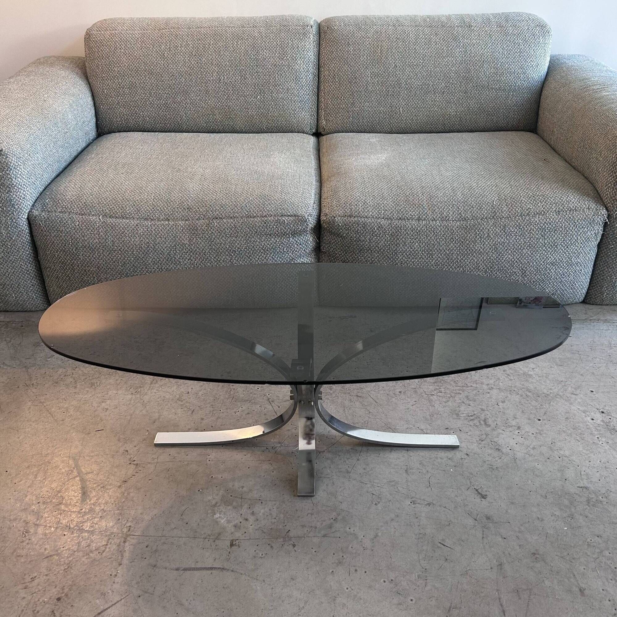 seventies coffee table with chrome and smoked glass