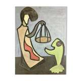 Tableau "Échange surréaliste" signé Molome 57
