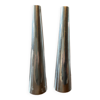 Pair of vintage cast aluminum soliflore vases