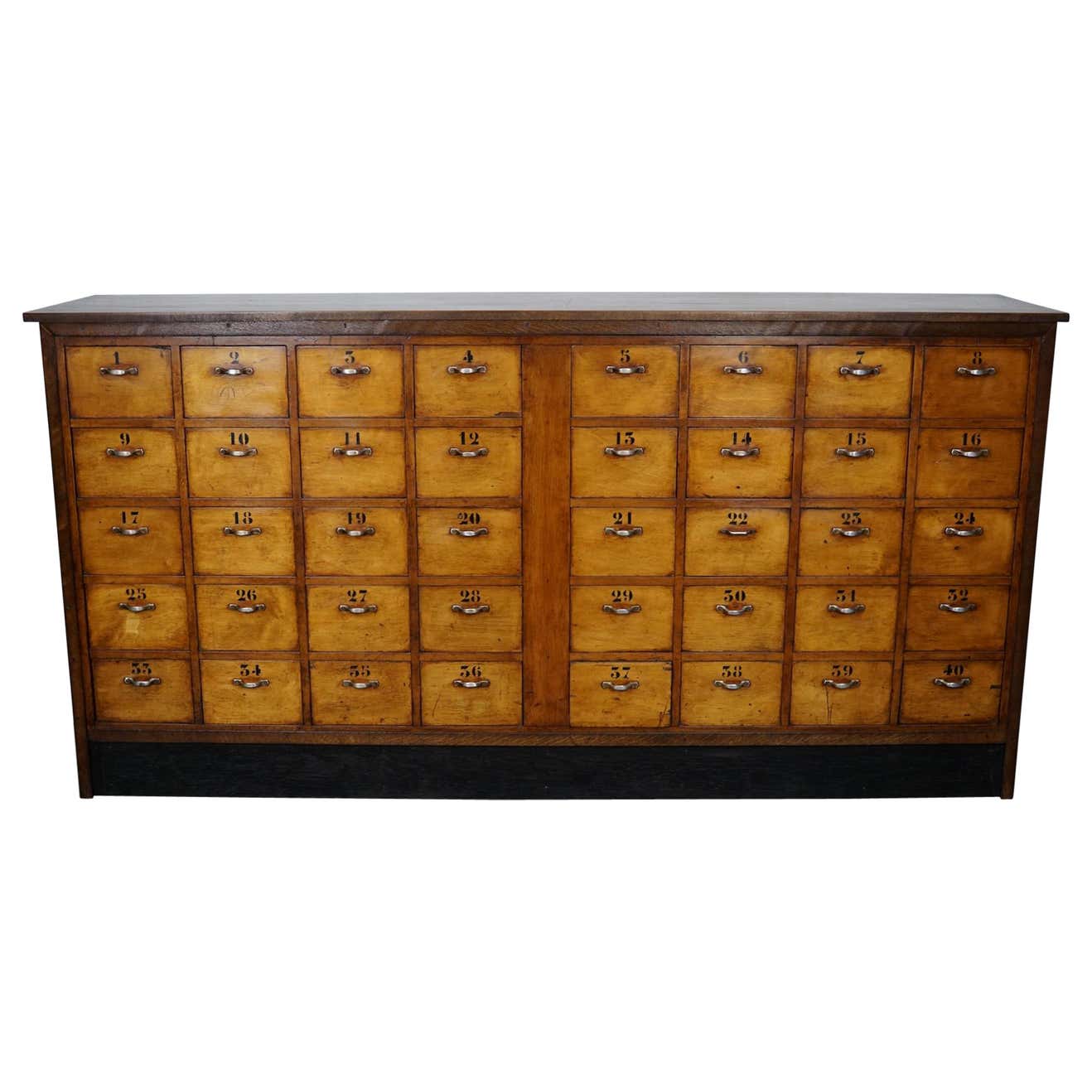 Dutch industrial apothecary cabinet in beech and oak 1940s