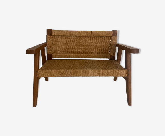 Banquette enfant vintage en rotin, (chaise) Banc pour enfants rotinp