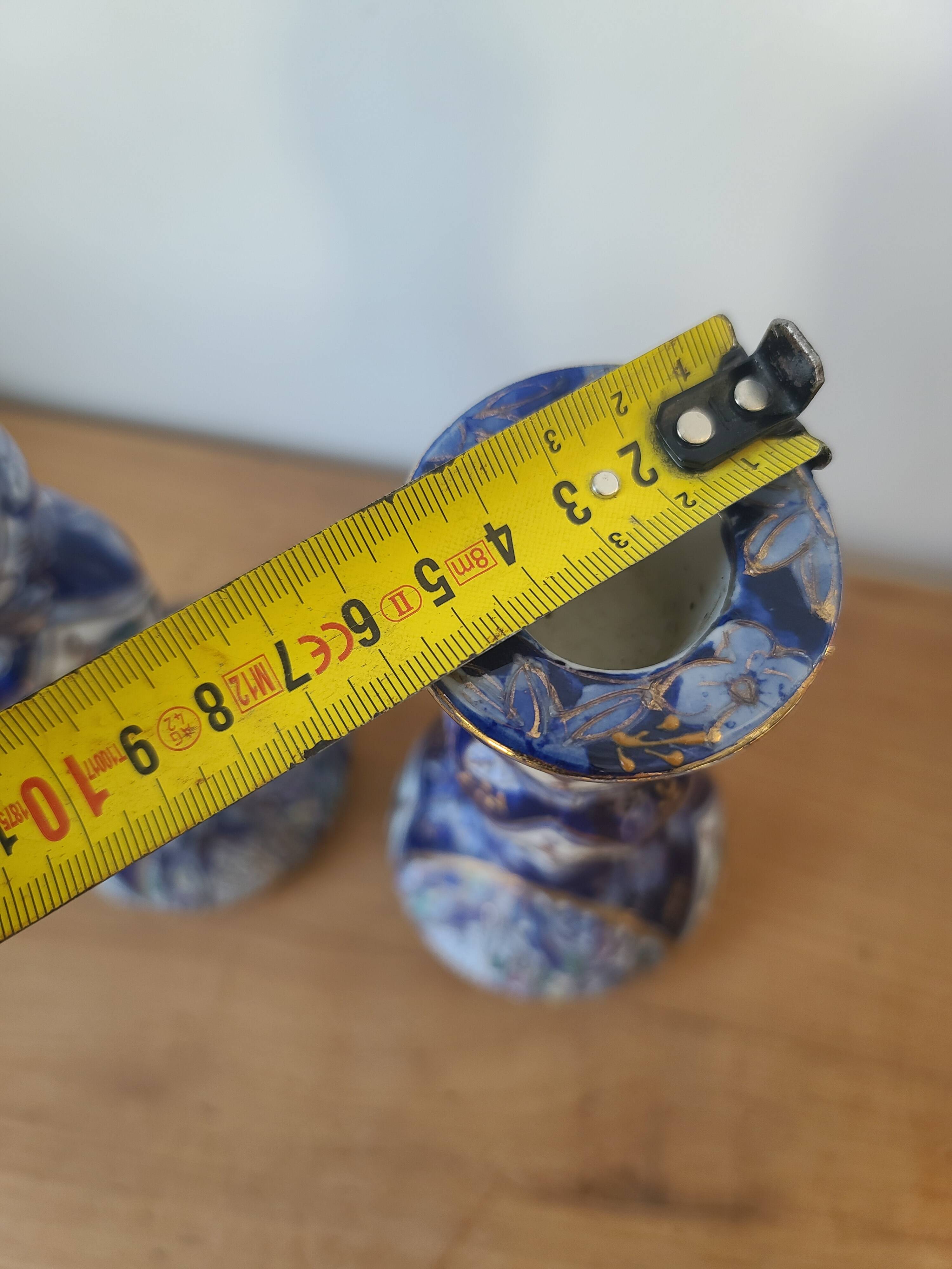 Vintage-style blue and gold floral ceramic candlesticks CHMR