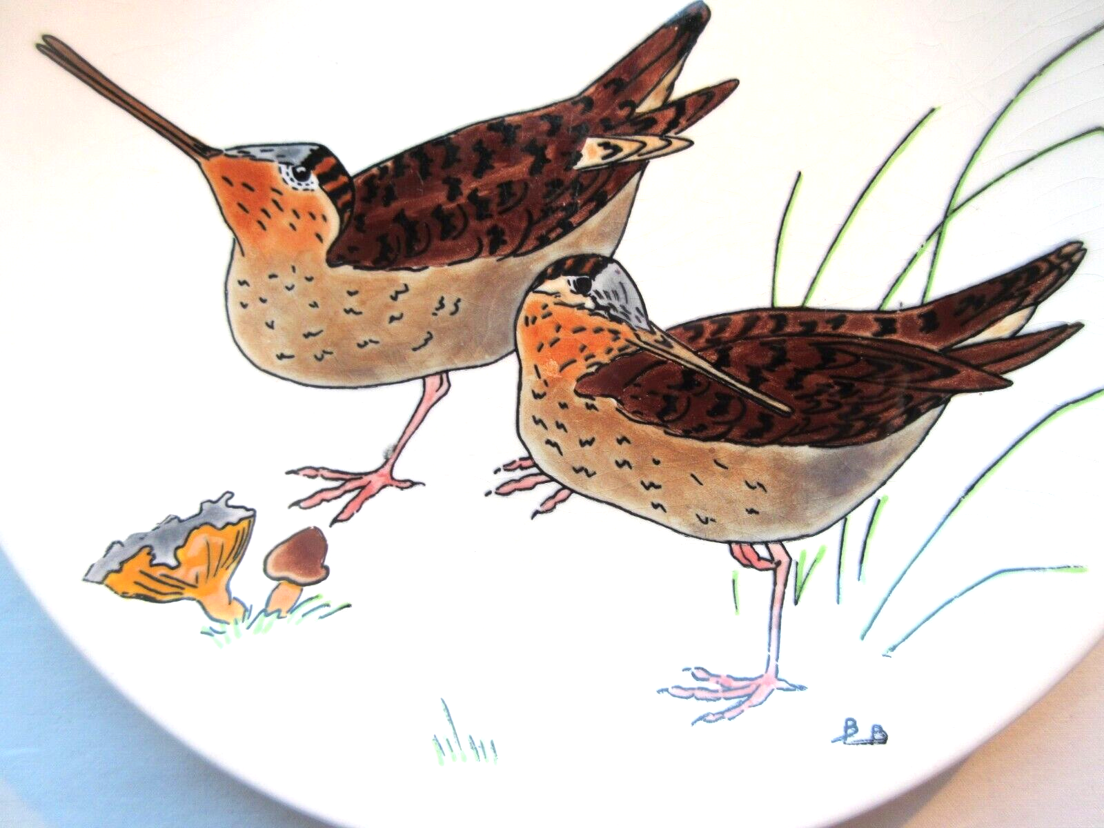 Assiette modèle gibier signée gien, les oiseaux de chasse, les bécasses
