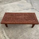 Table en bois sculptée style afro plateau en verre