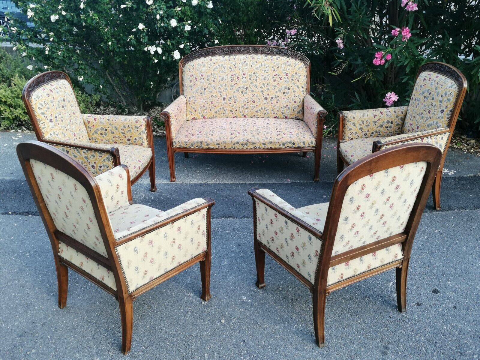 Art Nouveau living room: 4 armchairs + Jugendstil sofa 1900 chair