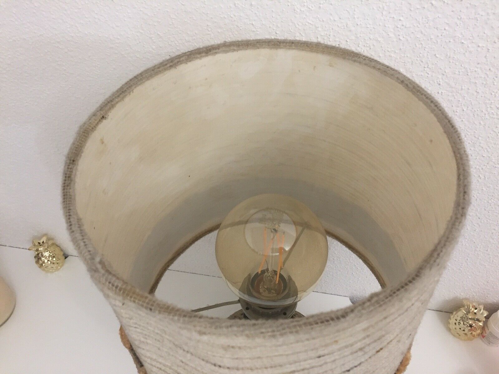 Vintage ceramic lamp blazed and lampshades in cira wool 1970s