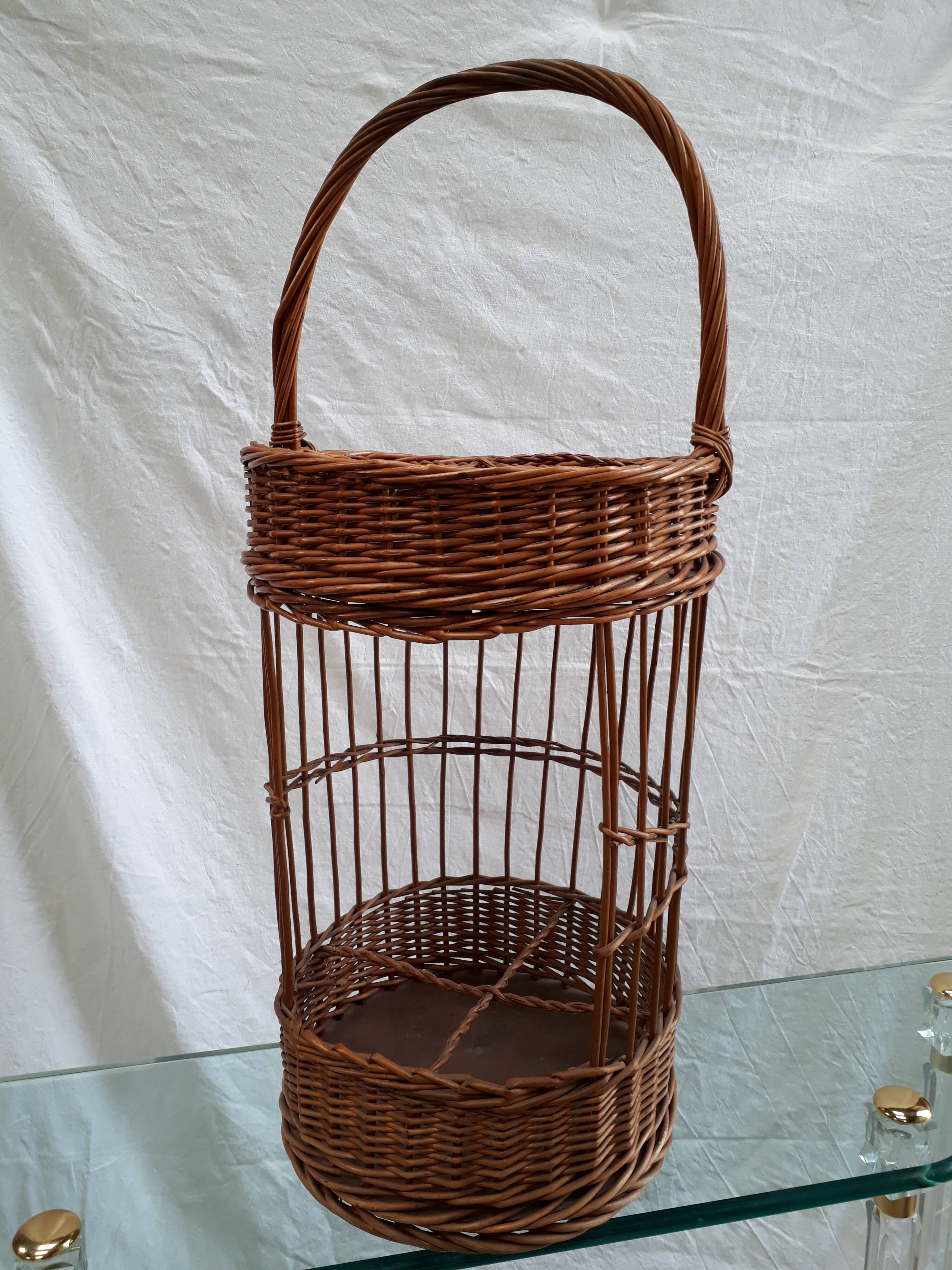 Bottle holder, mini bar, vintage wicker