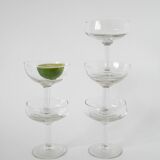 Magnificent set of 5 blown glass champagne glasses, early 20th century