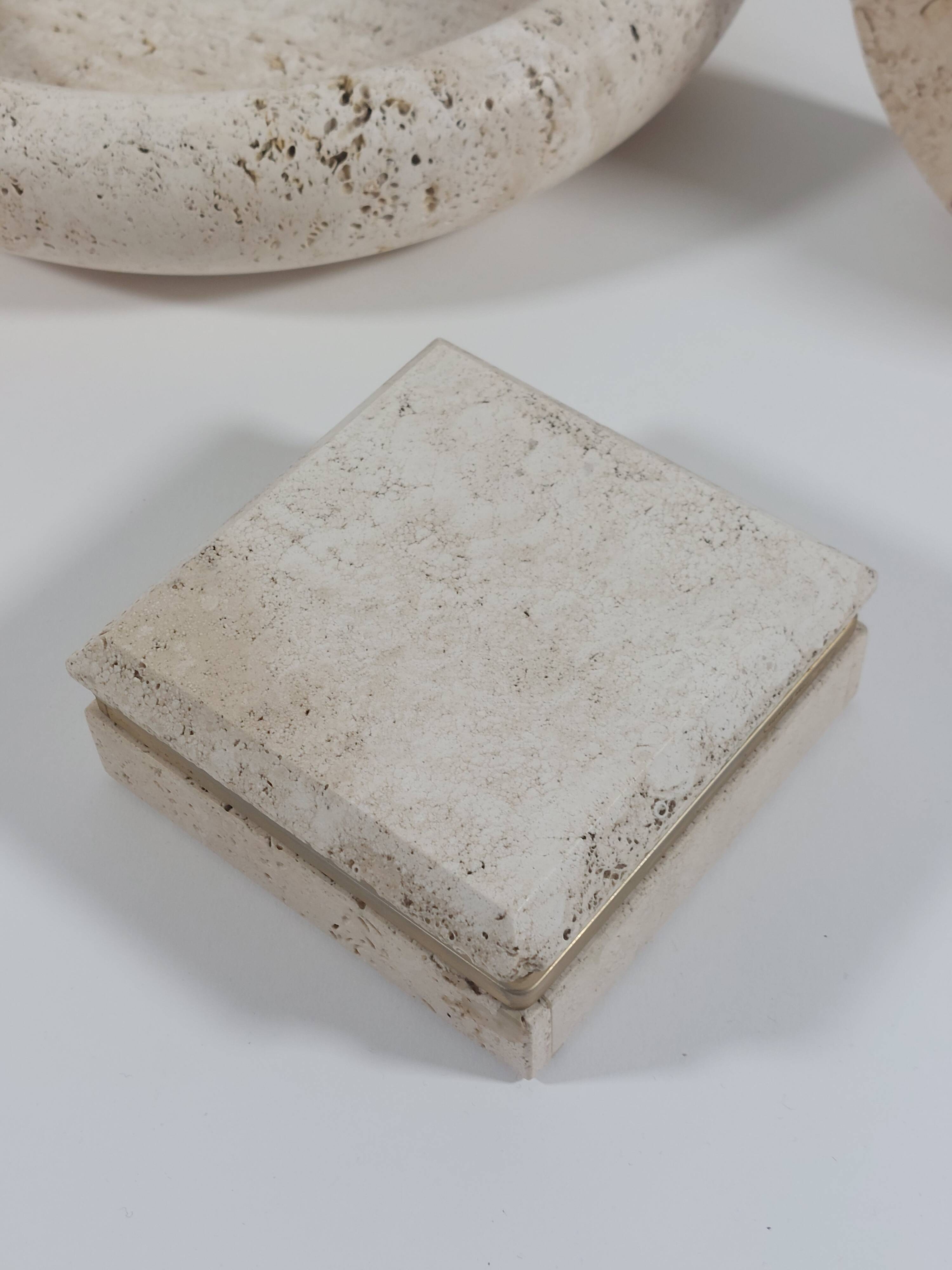 Vintage mid century travertine table set vide poche candleholder ashtray